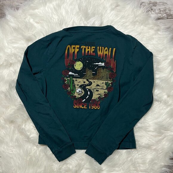 VANS OFF THE WALL Dark green long sleeve cropped shirt skater vibes, SIZE S - Picture 4 of 8